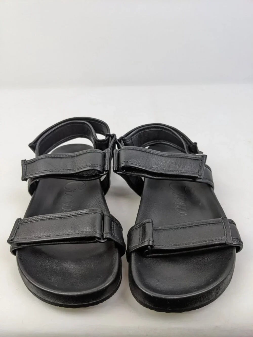 J Crew Pacific Sandals Shoes Womens Size 7 Black Leather Strappy Adjustable